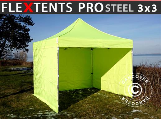Namiot Ekspresowy FleXtents PRO Steel 3x3m Jaskrawożółty/zielony, mq 4 ściany boczne