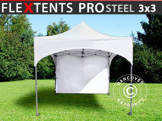 Vouwtent/Easy up tent FleXtents PRO Steel "Arched" 3x3m Wit, inkl. 4 Zijwanden