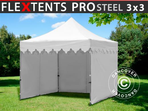 Vouwtent/Easy up tent FleXtents PRO Steel "Morocco" 3x3m Wit, inkl. 4 zijwanden