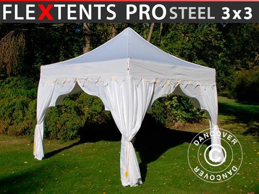 Prekybinė palapinė FleXtents PRO Steel "Raj" 3x3m Balta/Auksinis