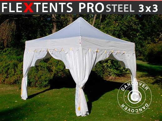 Brzo sklopivi paviljon FleXtents PRO Steel "Raj" 3x3m Bijela/Zlatna