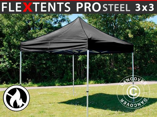 Tente pliante FleXtents PRO Steel 3x3m Noir, Ignifugé