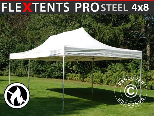 Faltzelt FleXtents PRO Steel 4x8m Weiß, Flammenhemmend Faltzelt FleXtents PRO Steel 4x8m Weiß, Flammenhemmend