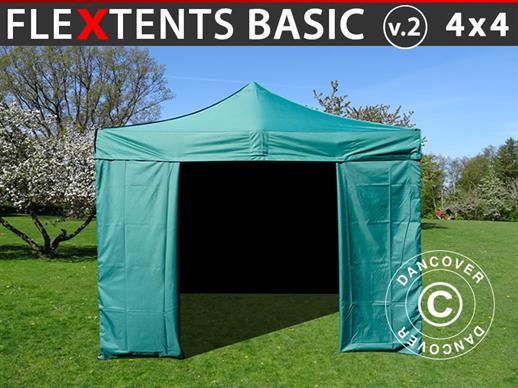 Namiot Ekspresowy FleXtents Basic v.2, 4x4m Zielony, mq 4 ściany boczne