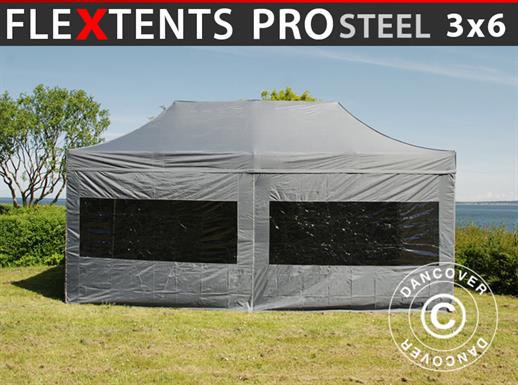 Quick-up telt FleXtents PRO Steel 3x6m Grå, inkl. 6 sider