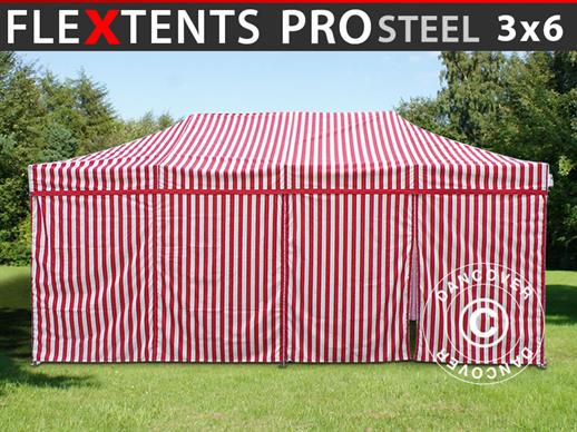 Tente pliante FleXtents PRO Steel 3x6m Rayé, avec 6 cotés