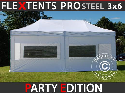 Tente pliante FleXtents PRO Steel 3x6m Blanc, avec 6 cotés