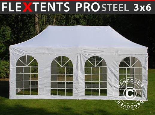 Tente pliante FleXtents PRO Steel Vintage Style 3x6m Blanc, avec 6 cotés