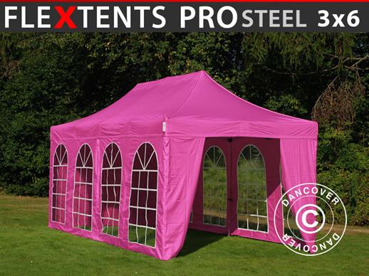 Prekybinė palapinė FleXtents PRO Steel Vintage Style 3x6m Rožinė, įsk. 6 šonines sienas