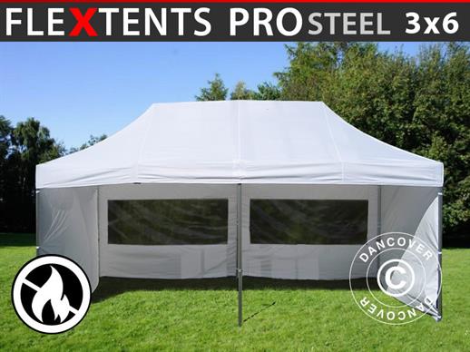 Pop up gazebo FleXtents PRO Steel 3x6 m White, Flame retardant, incl. 6 sidewalls