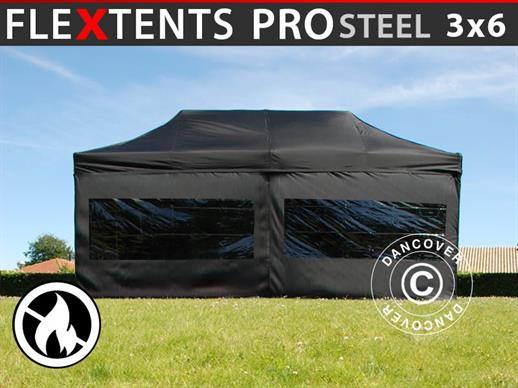 Carpa plegable FleXtents PRO Steel 3x6m Negro, Ignífuga, incl. 6 lados