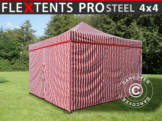 Carpa plegable FleXtents PRO Steel 4x4m Rayado, incl. 4 lados