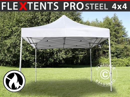 Pop up gazebo FleXtents PRO Steel 4x4 m White, Flame retardant Pop up gazebo FleXtents PRO Steel 4x4 m White, Flame retardant