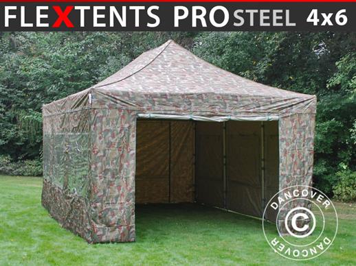 Pop up gazebo FleXtents PRO Steel 4x6 m Camouflage/Military, incl. 8 sidewalls Pop up gazebo FleXtents PRO Steel 4x6 m Camouflage/Military, incl. 8 sidewalls