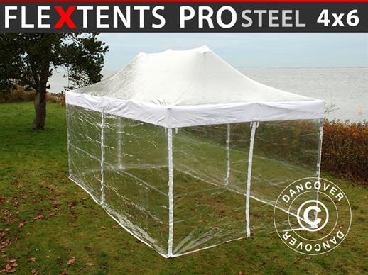 Pop up gazebo FleXtents PRO Steel 4x6 m Clear, incl. 8 sidewalls