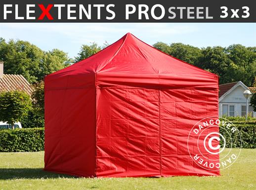 Tente pliante FleXtents PRO Steel 3x3m Rouge, avec 4 cotés