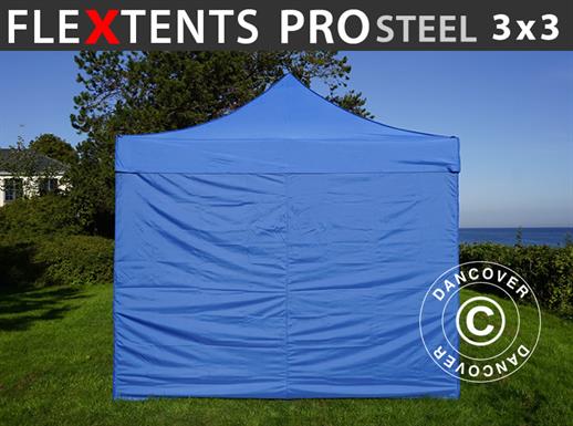 Tente pliante FleXtents PRO Steel 3x3m Bleu, avec 4 cotés