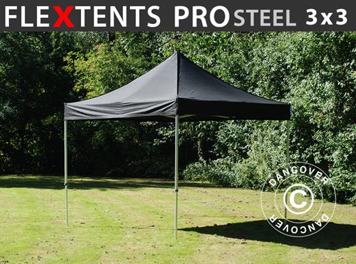 Brzo sklopivi paviljon FleXtents PRO Steel 3x3m Crna