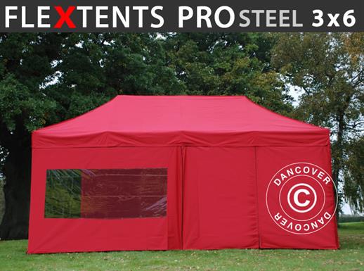 Faltzelt FleXtents PRO Steel 3x6m Rot, mit 6 Seitenwänden