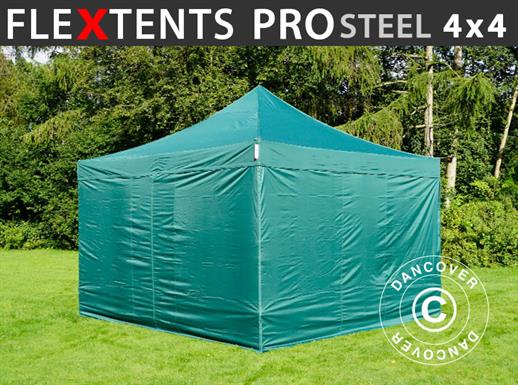 Quick-up telt FleXtents PRO Steel 4x4m Grønn, inkl. 4 sider