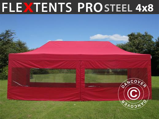 Brzo sklopivi paviljon FleXtents PRO Steel 4x8m Crvena, uključ. 6 bočne stranice