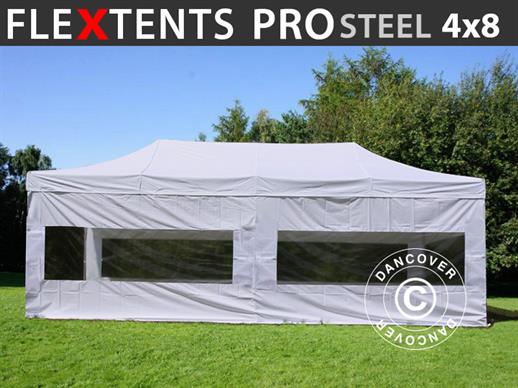 Vouwtent/Easy up tent FleXtents PRO Steel 4x8m Wit, inkl. 6 Zijwanden
