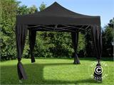 Vouwtent/Easy up tent FleXtents PRO Steel 3x3m Zwart, incl. 4 decoratieve gordijnen