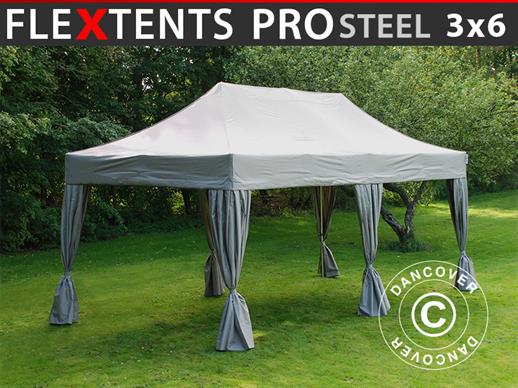Brzo sklopivi paviljon FleXtents PRO Steel 3x6m Latte, uključ. s 6 lijepim ukrasnim zavjesama Brzo sklopivi paviljon FleXtents PRO Steel 3x6m Latte, uključ. s 6 lijepim ukrasnim zavjesama