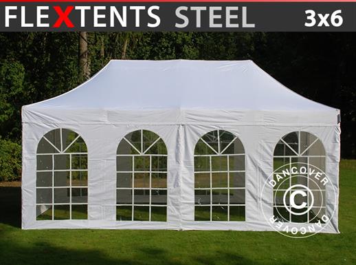 Vouwtent/Easy up tent FleXtents Steel 3x6m Wit, inkl. 4 Zijwanden
