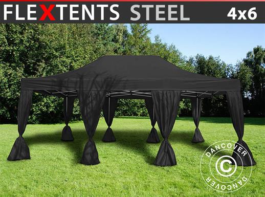 Pop up gazebo FleXtents Steel 4x6 m Black, incl. 8 decorative curtains Pop up gazebo FleXtents Steel 4x6 m Black, incl. 8 decorative curtains