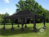 Gazebo pieghevole FleXtents Steel 4x6m Nero, incl. 8 tendaggi decorativi