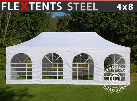 Tente Pliante FleXtents Steel 4x8m Blanc, avec 4 cotés