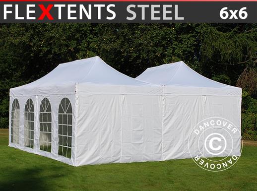 Pop up gazebo FleXtents Steel 6x6 m White, incl. 8 sidewalls