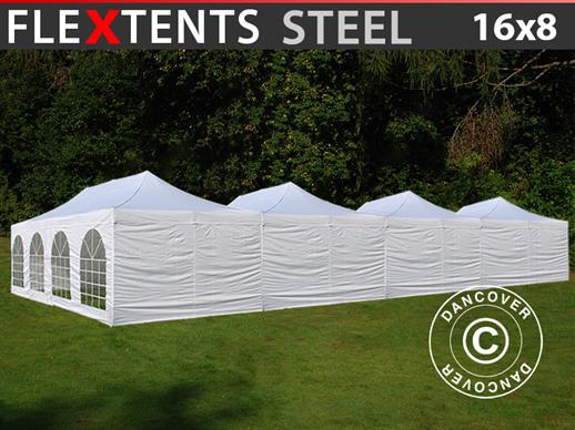 Tente pliante FleXtents® Steel 16x8m Blanc, incl. 10 parois latérales
