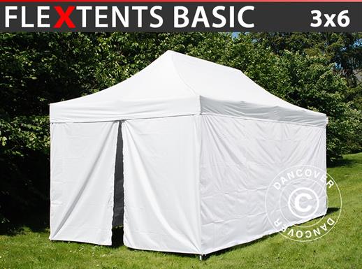 Quick-up telt FleXtents® Basic v.3, Medisinsk & nødtelt, 3x6m, hvit, inkl. 6 sidevegger