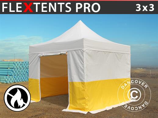 Brzo sklopivi paviljon FleXtents® PRO 3x3m, PVC, Radni šator, Teško zapaljiv, uklj. 4 bočne stranice