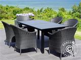 Garden furniture set w/1 garden table + 6 garden chairs, Key West, Black