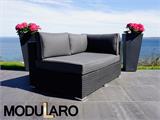 Poly rattan Lounge Sofa, 2 modules, Modularo, Black