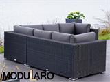 Sofá lounge de poliratán, 3 módulos, Modularo, Negro 