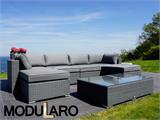 Poly rattan Lounge Set I, 7 modules, Modularo, Grey