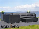 Poly rattan Lounge Set IV, 6 modules, Modularo, Black