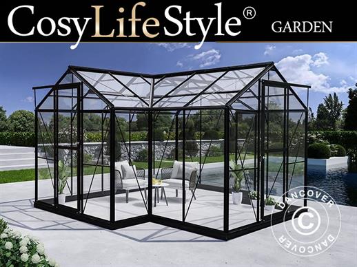 Serra orangerie in vetro 11,5m², 3,73x3,73x2,32m con base, Nero Serra orangerie in vetro 11,5m², 3,73x3,73x2,32m con base, Nero