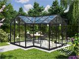 Serre orangerie en verre 11,5m², 3,73x3,73x2,32m avec socle, Noir