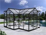 Orangeri i glas 11,5m², 3,73x3,73x2,32m med bas, Svart