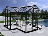 Serre orangerie en verre 11,5m², 3,73x3,73x2,32m avec socle, Noir