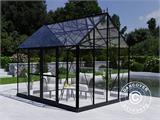 Orangerie/estufa de vidro 8,9m², 3,01x2,99x2,95m c/base e crista, Preto