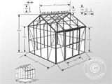 Orangeri/drivhus glas 8,9m², 3,01x2,99x2,95m m/sokkel og tagudsmykning, Sort