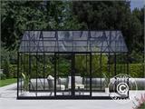 Orangeri/drivhus glas 13,3m², 4,45x2,99x2,95m m/sokkel og tagudsmykning, Sort