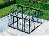 Invernadero/orangerie en cristal 13,8m², 3,73x3,71x3,16m con base y cumbrera, Negro