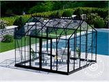 Orangerie/Gewächshaus aus Glas 13,8m², 3,73x3,71x3,16m mit Sockel und Dach, Schwarz